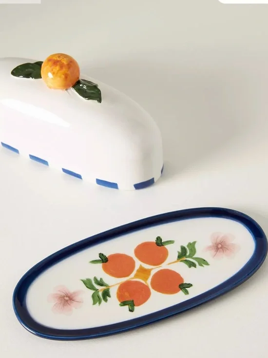 Anthropologie Valencia Citrus Orange Stoneware Butter Dish - Picture 2 of 5
